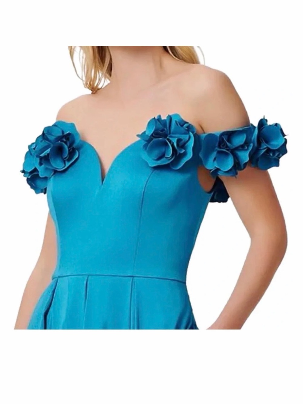 Aidan Mattox Dazzlocean Off-Shoulder Gown in Bright Turquoise